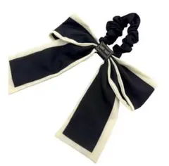 リボン　ヘアゴム　バイカラー　ブラック　ヘアアクセサリー　サテン