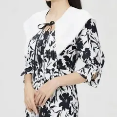 SNIDEL ビッグカラープリントワンピース BLK