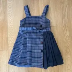 BeBe チェック柄ジャンバースカート（グレー、ピンク）