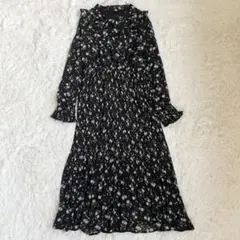 マジェスティックレゴン　花柄　ロングワンピース　ボウタイ　シフォン　M