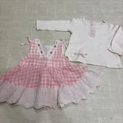 souris ピンクチェックドレスとトップスセット 80