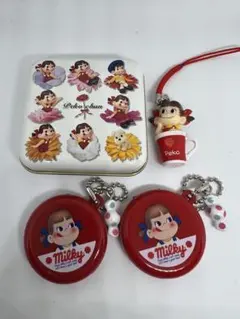 ミルキーペコちゃんミニコンパクトミラー2個＋ストラップ＋缶
