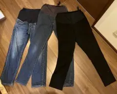 マタニティパンツ 3点セット（デニム2点、黒）