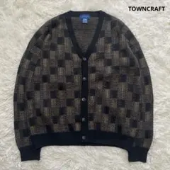 美品✨TOWNCRAFT カーディガン　チェック　ブラウン　アクリル　肉厚
