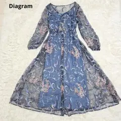 美品 Diagram フラワーチュール 刺繍ガウン ワンピース ネイビー 総柄