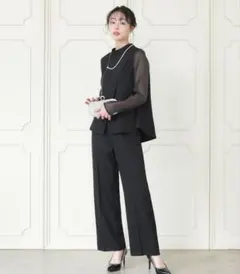 未使用近　シアースリーブ トップス ＆ パンツ ２点 セット　M ブラック