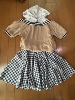 レピピTシャツ&オリーブデオリーブチェックスカート　セットアップ　160cm