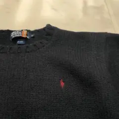 90s ラルフローレン　刺繍　丸首セーター　ネイビー