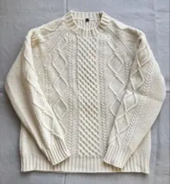 無印良品　クルーネックセーター　ウール100％　ケーブル柄　アイボリー　XL