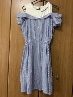 ピンクラテ　ストライプ ワンショルダーワンピース S