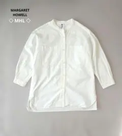 MARGARET HOWELL　MHL　ノーカラー　シャツ　ホワイト　白