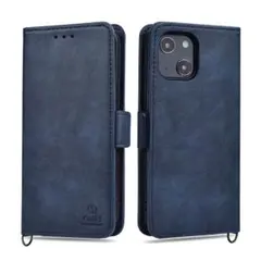 iPhone13 ケース PU皮革 手帳型 カバー 財布型 収納付き ブルー