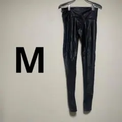 レザー風ハイウエストレギンス 黒　【M】　ブラック　パンツ　ボトムス