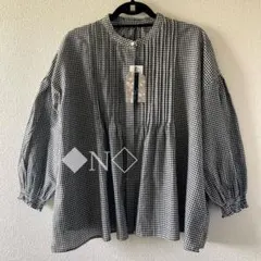 and it_ ギンガムチェックのワイドなブラウス ふんわり袖 M〜 Lサイズのサムネイル