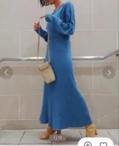 SNIDEL ブルー ロングワンピース 長袖