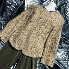 80s 90s ヴィンテージ HERNO ツィード ノーカラー ジャケット