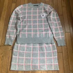 efficace チェック柄 ニットセットアップ　スカート&セーター　サイズL