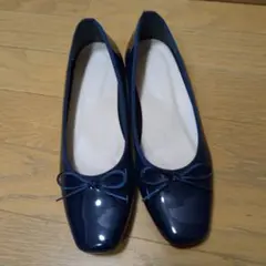 ほぼ未使用 ネイビー リボン付きパンプス 22.5cm