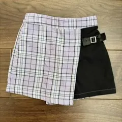 スカート風ショートパンツ　キュロット　120㎝　チェック　パープル　キッズ