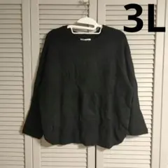 ラウンド裾 ニット セーター 長袖 黒 レディース 大きいサイズ 3L