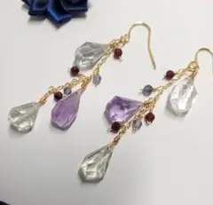 14kgfグリーンアメジスト、ピンクアメジストピアス/イヤリング