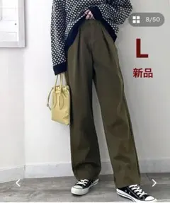 CLASSICALELF 【新品】ハイウエスト　タックワイドパンツ カーキ