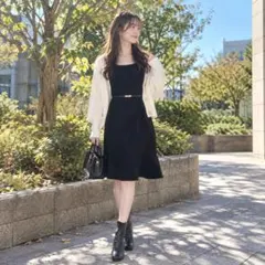 美品 ナチュラルビューティーベーシック ノースリーブワンピース 黒 M 膝丈 夏