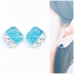 jelパールブルー7mmスクエアピアス/イヤリング 人気　再販
