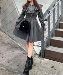 rienda フロントジップシャツミニワンピース