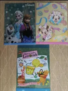 アナと雪の女王、ミッキーミニー、くまのプーさんクリアファイル3枚セット