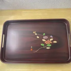 美品 長手盆  漆器　お盆　おぼん　和風　トレー　大きめ　約　45㎝　木目調