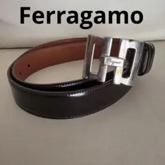 美品】Ferragamo ガンチーニ グレインレザーベルト メンズ ブラック