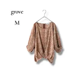 grove レディース　5分袖ブラウス　総柄　ピンク系　Mサイズ ゆったり
