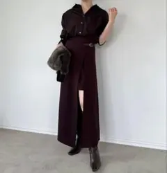 アニュアンスアシンメトリーレイヤードスカートバーガンディ