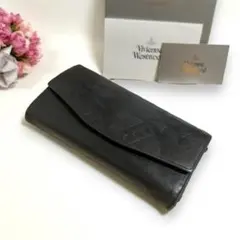 良品☆ヴィヴィアンウエストウッド 三つ折り 長財布 オーブ 型押し レザー 黒