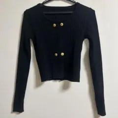 リブ編み ブラック クロップドセーター