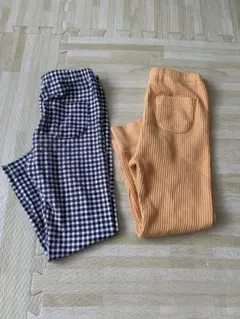 ユニクロ　100cm チェック柄とオレンジのボトムスセット