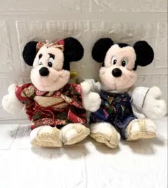 【希少！！】ミッキー・ミニー 和服 ぬいぐるみセット　ぬいぐるみバッチ　レトロ