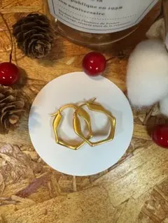 ゴールド 六角形 フープピアス