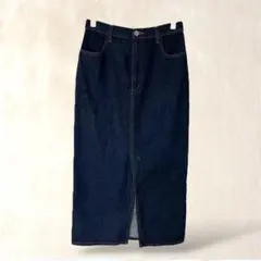 アダムエロペ　デニムスカート　36（S）　タイト　ロング丈　インディゴ　コットン