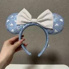 水色 ハート模様 ミッキー型カチューシャ