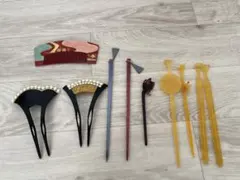 和装髪飾り 波型デザイン 黒 パール付き