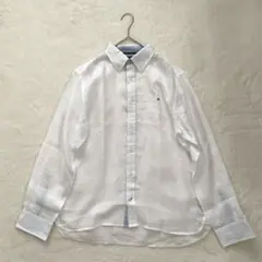 【美品】トミーヒルフィガー　リネン100% ボタンダウンシャツ　長袖　白　XL