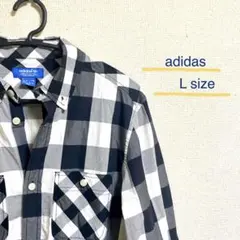 adidas アディダス　長袖　シャツ　ブロック　Lサイズ　黒　白のサムネイル