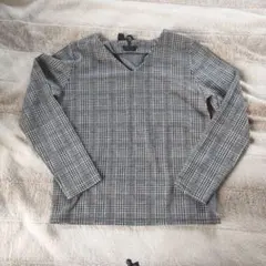 チェック柄 Vネック 長袖トップス Mサイズ
