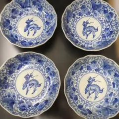骨董 なます皿　伊万里　印判　皿 4枚 麒麟文 陶磁器 茶道具 器