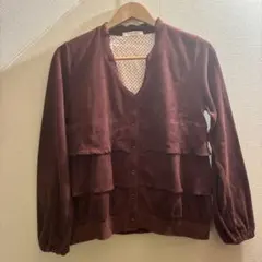 Rose Bud パイル地フリル付きブラウンカーディガン