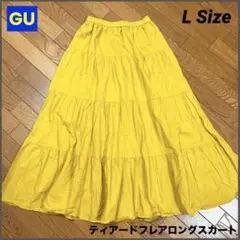 GU ジーユー ティアード フレア ロング スカート マスタード 黄色 イエロー