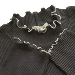 新品　SM2☆ブラック／配色メローリブフリルスタンドネックカットソーインナー