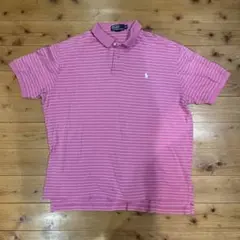 ポロラルフローレン　ボーダー　ストライプ　ポロシャツ　ピンク　XL